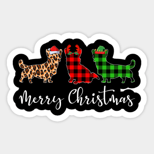 Merry Christmas Leopard Red Green Plaid Corgi Sticker